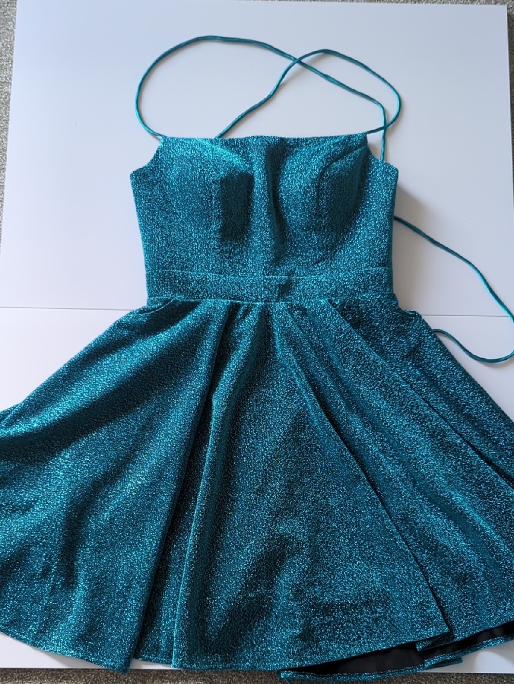 Sparkling Teal Strappy Fit-and-Flare Dress
